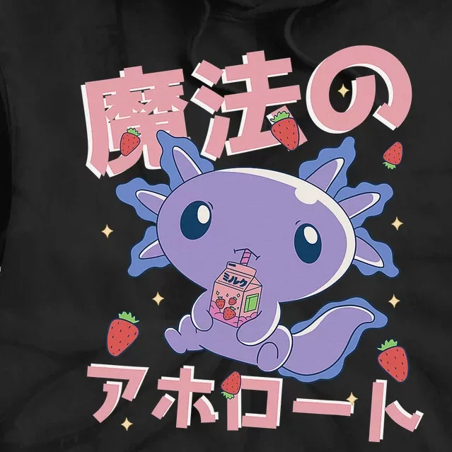 Kawaii Axolotl Strawberry Milk Shake Japanese Anime Tie Dye Hoodie