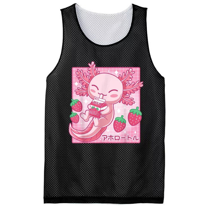 Kawaii Axolotl Strawberry Milk Shake Carton Japanese Anime Mesh Reversible Basketball Jersey Tank