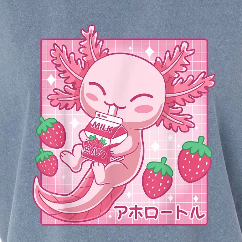 Kawaii Axolotl Strawberry Milk Shake Carton Japanese Anime Garment-Dyed Women's Muscle Tee