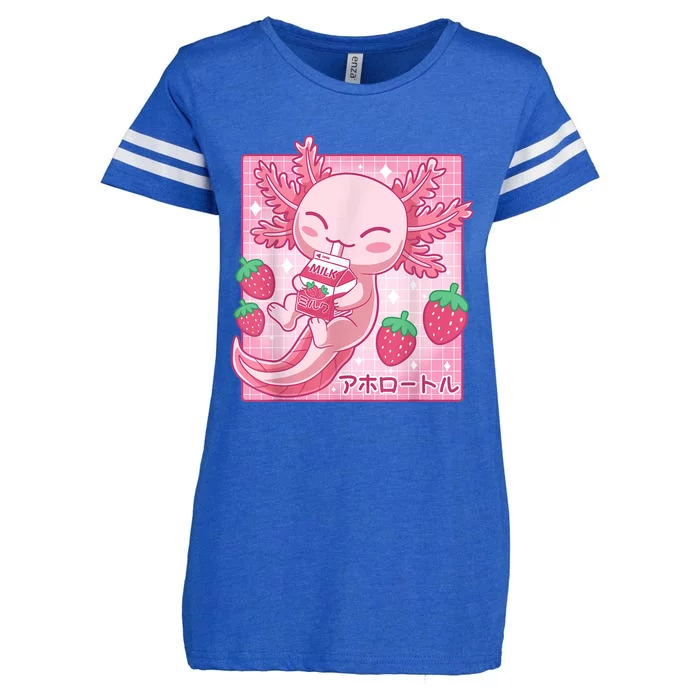 Kawaii Axolotl Strawberry Milk Shake Carton Japanese Anime Enza Ladies Jersey Football T-Shirt