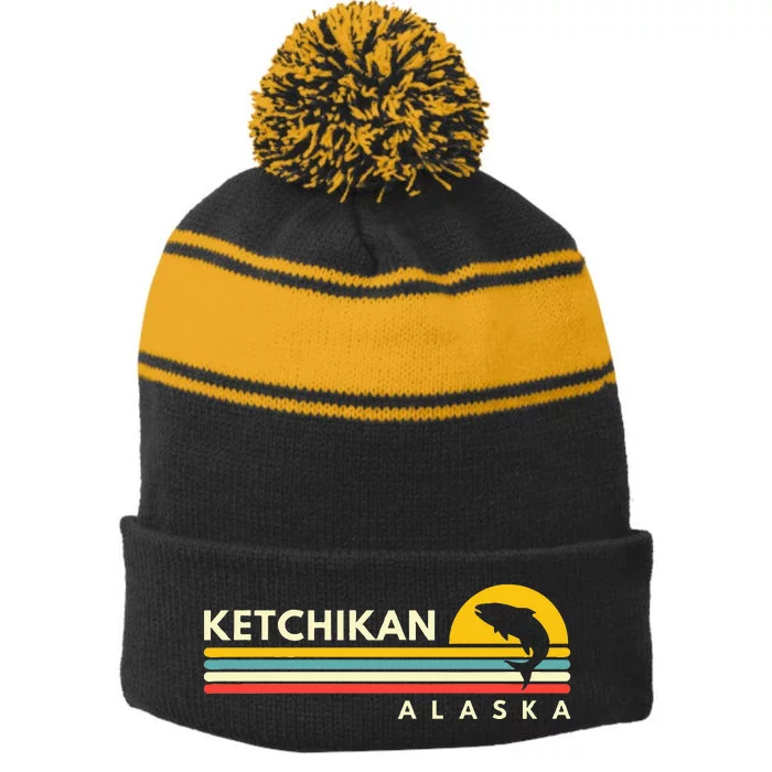 Ketchikan Alaska Souvenirs Stripe Pom Pom Beanie