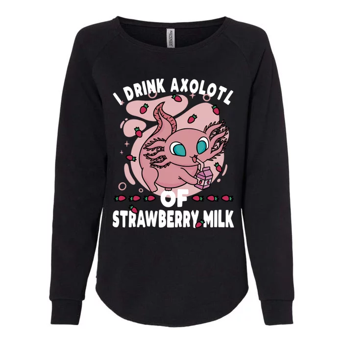 Kawaii Axolotl Strawberry Milk Shake Carton Gift Womens California Wash Sweatshirt