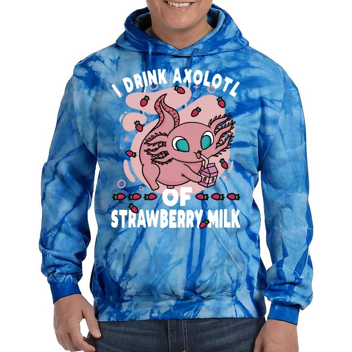 Kawaii Axolotl Strawberry Milk Shake Carton Gift Tie Dye Hoodie