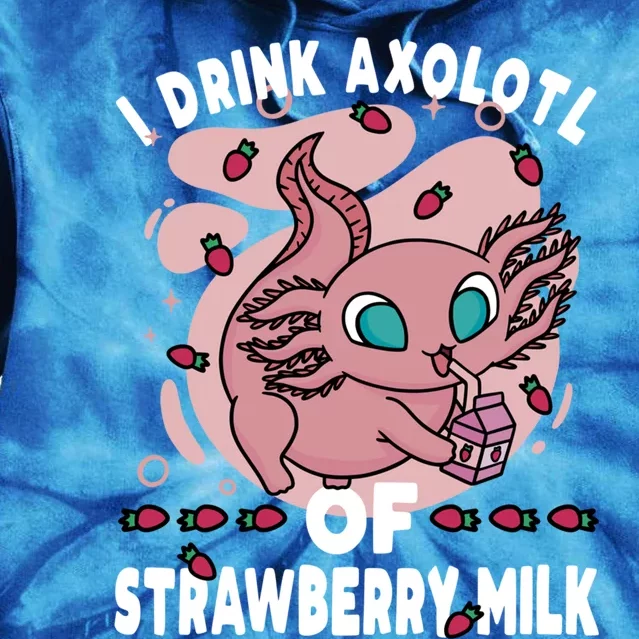 Kawaii Axolotl Strawberry Milk Shake Carton Gift Tie Dye Hoodie