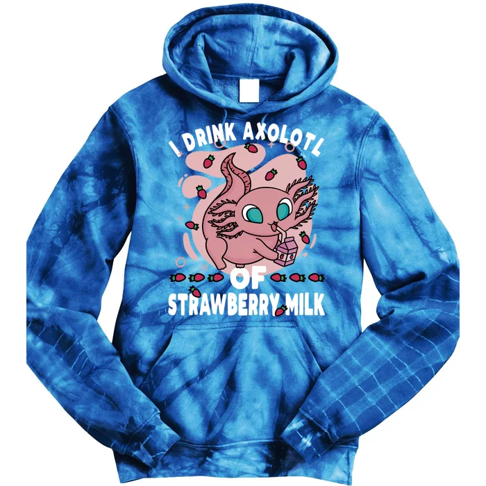 Kawaii Axolotl Strawberry Milk Shake Carton Gift Tie Dye Hoodie