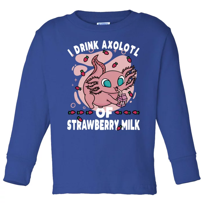 Kawaii Axolotl Strawberry Milk Shake Carton Gift Toddler Long Sleeve Shirt