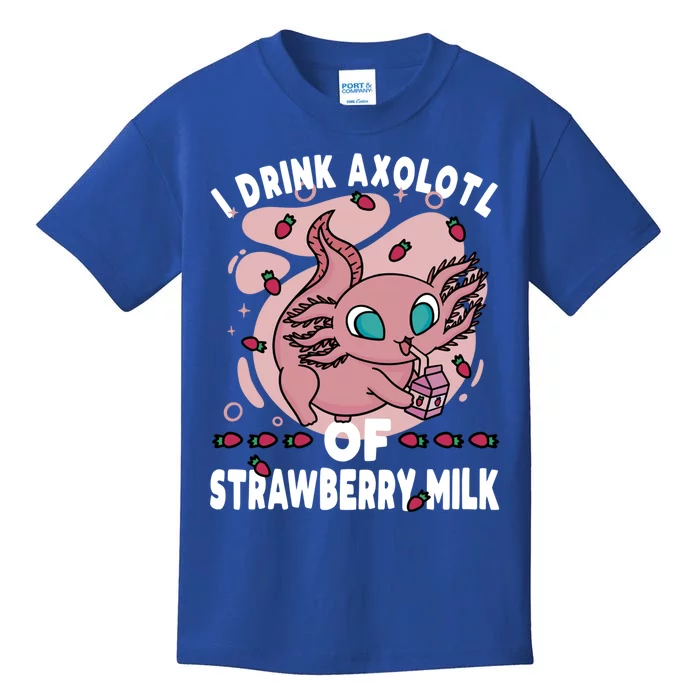 Kawaii Axolotl Strawberry Milk Shake Carton Gift Kids T-Shirt