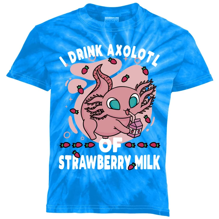 Kawaii Axolotl Strawberry Milk Shake Carton Gift Kids Tie-Dye T-Shirt