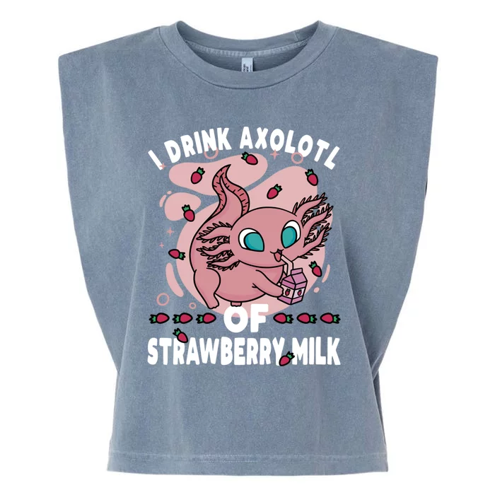 Kawaii Axolotl Strawberry Milk Shake Carton Gift Garment-Dyed Women's Muscle Tee