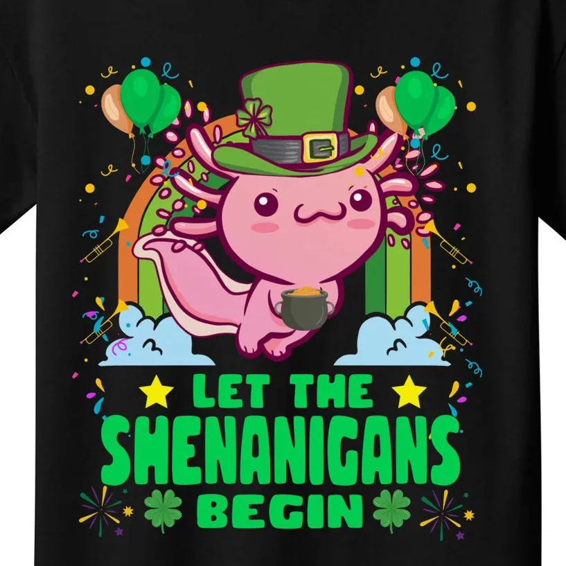 Kawaii Axolotl St Patricks Day Costume Shenanigans Kids T-Shirt