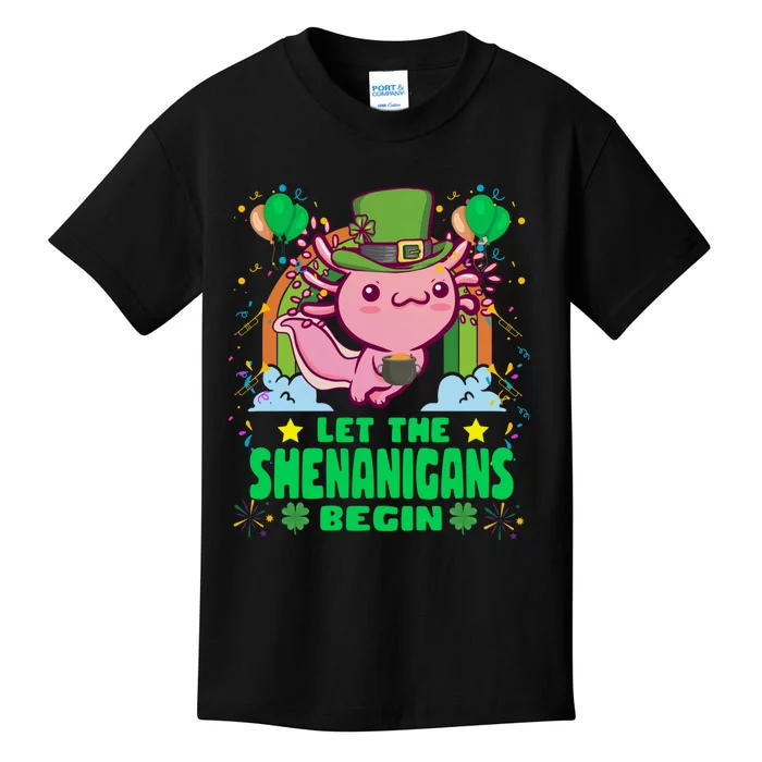 Kawaii Axolotl St Patricks Day Costume Shenanigans Kids T-Shirt