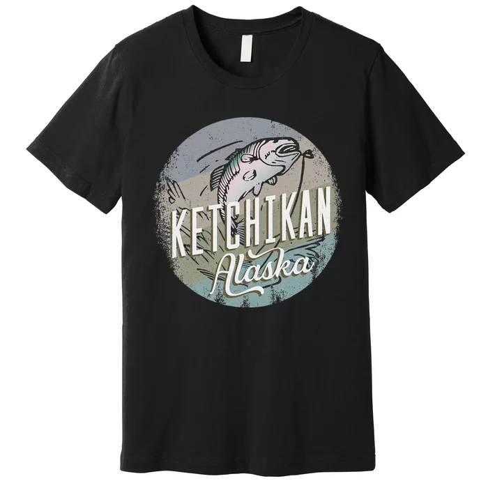 Ketchikan Alaska Souvenir Fishing Gift Vintage Style Salmon Premium T-Shirt