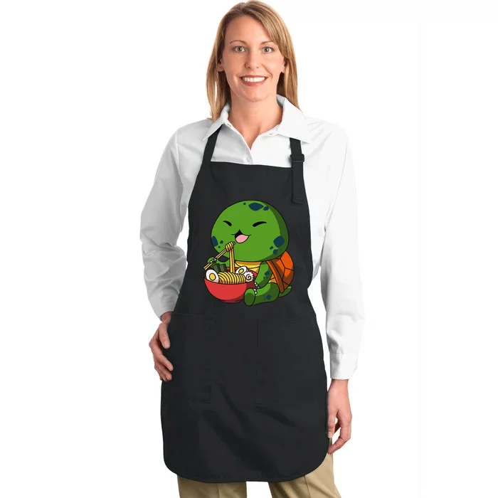 Kawaii Anime Turtle Asian Noodles Japanese Ra Full-Length Apron With Pocket