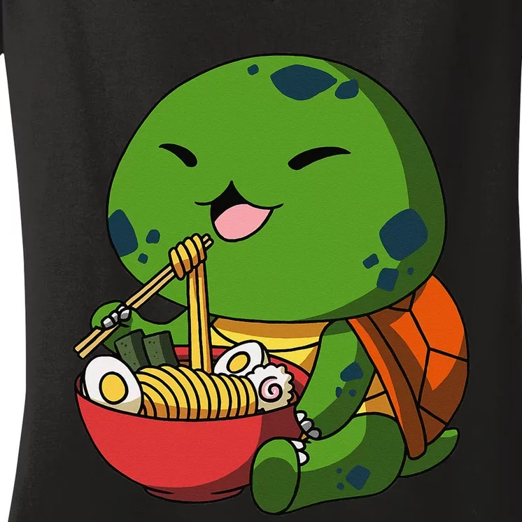 Kawaii Anime Turtle Asian Noodles Japanese Ra Women's V-Neck T-Shirt