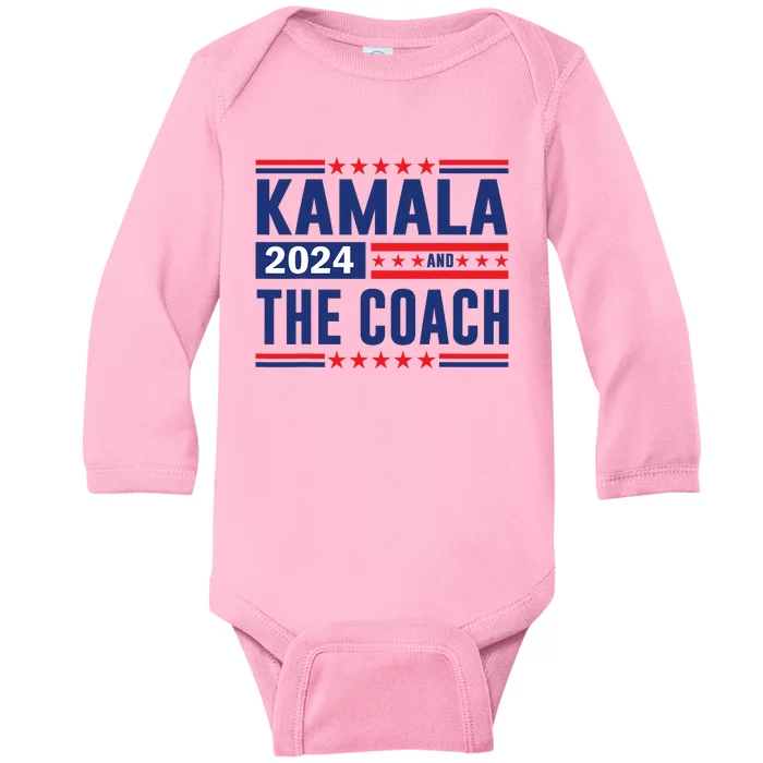 Kamala And The Coach 2024 Election Kamala Harris Tim Waltz Baby Long Sleeve Bodysuit