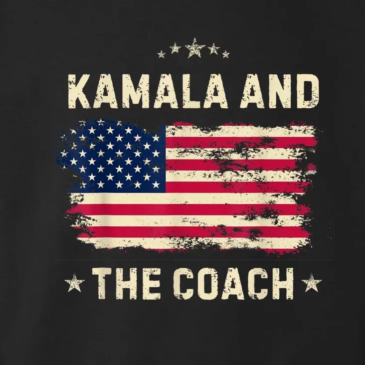 Kamala And The Coach 2024 Harris Walz Waltz Usa Flag Toddler Hoodie