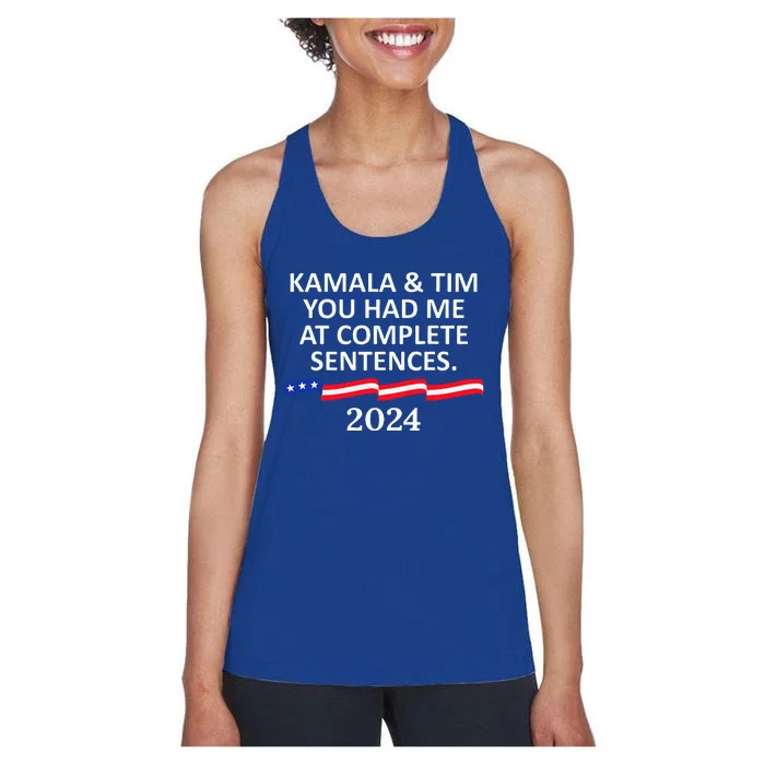 Kamala And Tim You Had Me At Complete Sentences Women's Racerback Tank