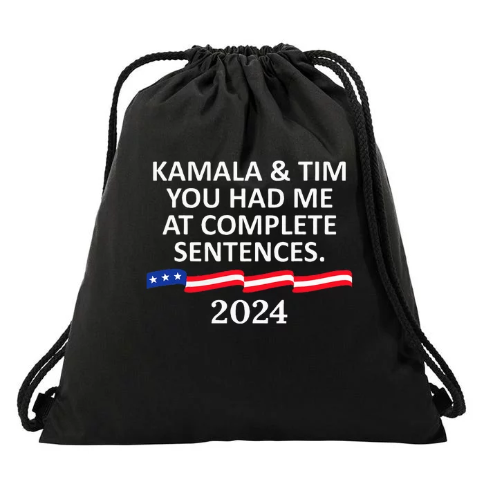 Kamala And Tim You Had Me At Complete Sentences Drawstring Bag