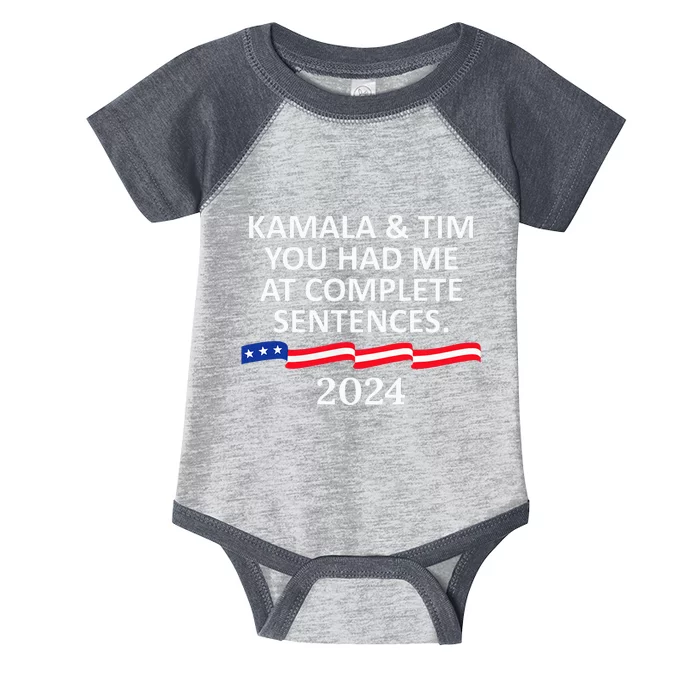 Kamala And Tim You Had Me At Complete Sentences Infant Baby Jersey Bodysuit