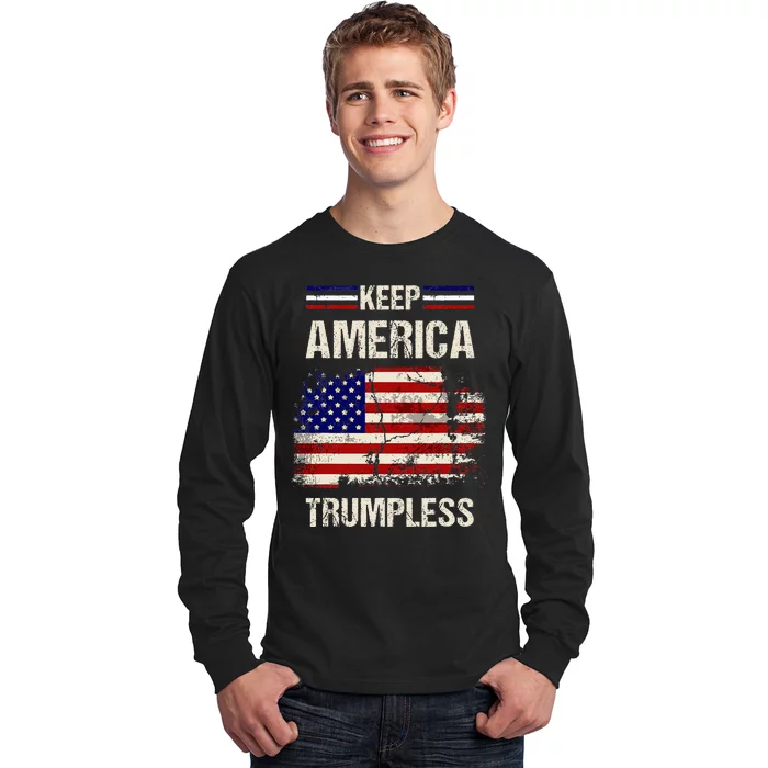 Keep America Trumpless America Flag Retro Patriotic Long Sleeve Shirt