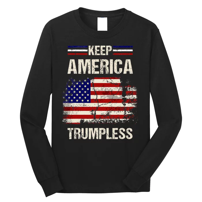 Keep America Trumpless America Flag Retro Patriotic Long Sleeve Shirt