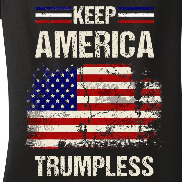 Keep America Trumpless America Flag Retro Patriotic Women's V-Neck T-Shirt