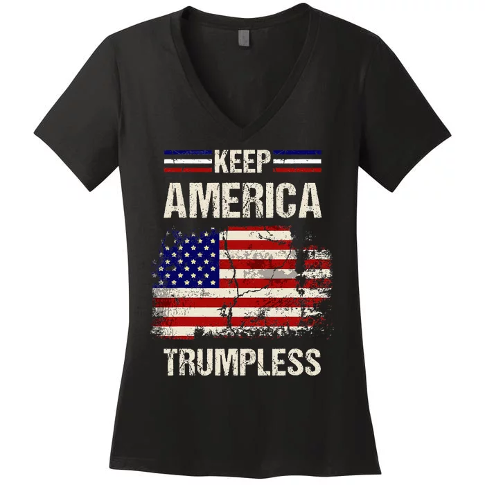 Keep America Trumpless America Flag Retro Patriotic Women's V-Neck T-Shirt