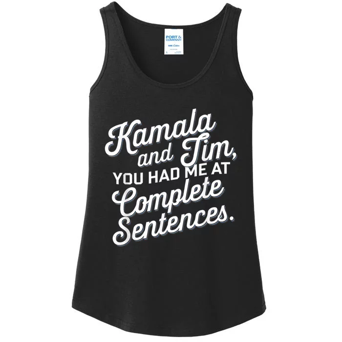 Kamala And Tim You Had Me At Complete Sentences Ladies Essential Tank