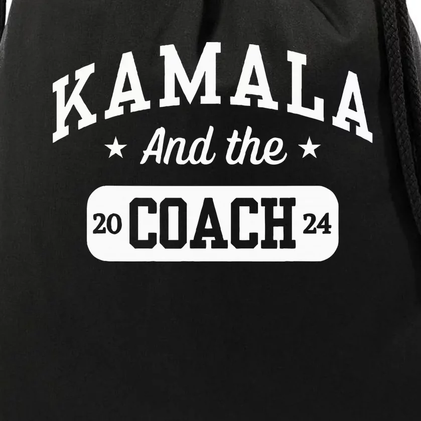 Kamala And The Coach 2024 Baseball Font Harris Walz Waltz Drawstring Bag