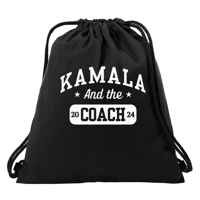 Kamala And The Coach 2024 Baseball Font Harris Walz Waltz Drawstring Bag