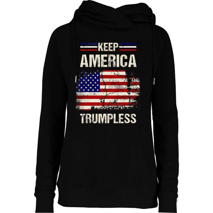 Keep America Trumpless America Flag Retro Patriotic Womens Funnel Neck Pullover Hood