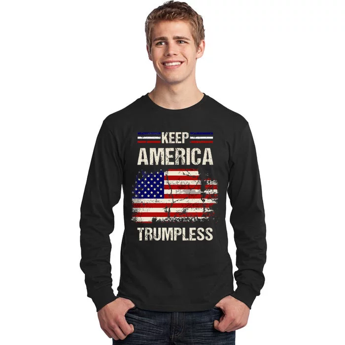 Keep America Trumpless America Flag Retro Patriotic Tall Long Sleeve T-Shirt