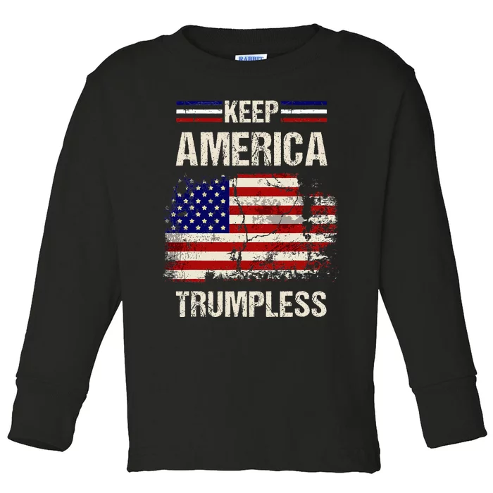 Keep America Trumpless America Flag Retro Patriotic Toddler Long Sleeve Shirt