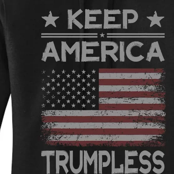 Keep America Trumpless Anti Trump Distressed American Flag Women's Pullover Hoodie