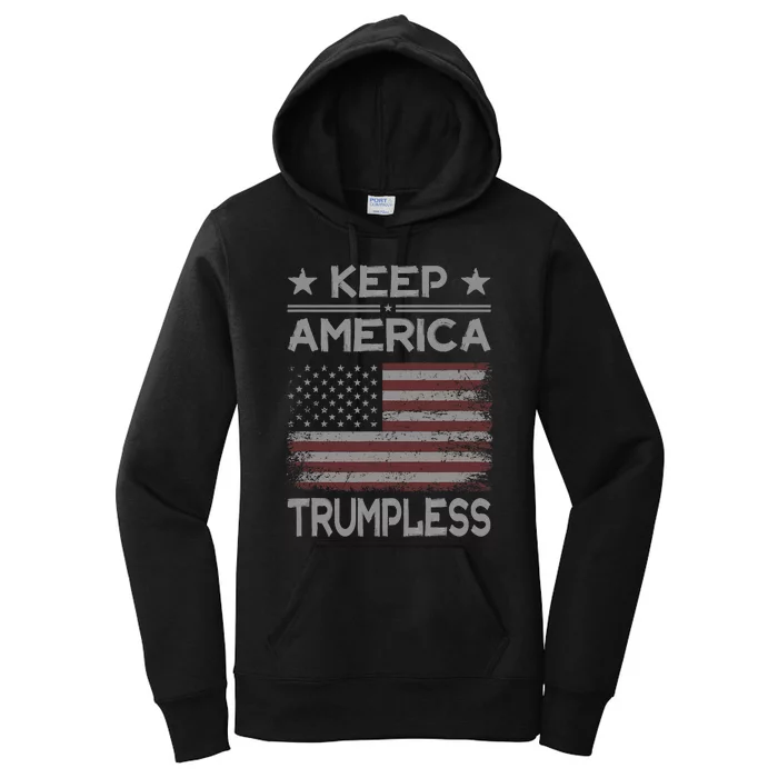 Keep America Trumpless Anti Trump Distressed American Flag Women's Pullover Hoodie