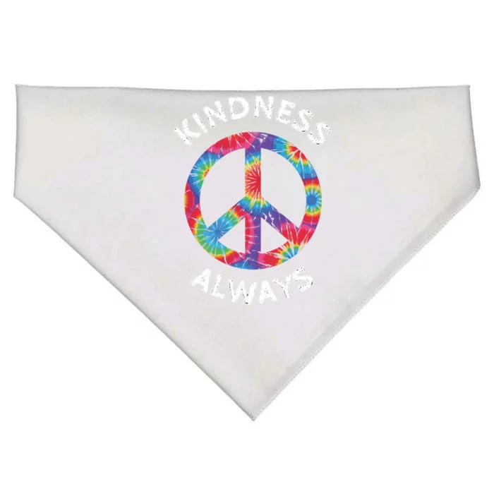 Kindness Always Tie Dye Peace Sign Spread Joy Gift USA-Made Doggie Bandana