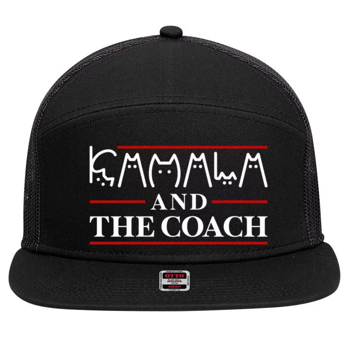 Kamala And The Coach  Childless Cat Ladies For Harris 2024 7 Panel Mesh Trucker Snapback Hat