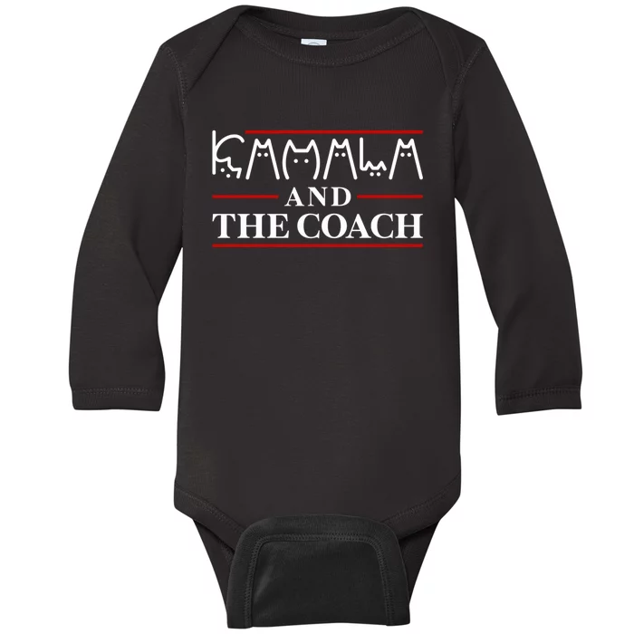 Kamala And The Coach  Childless Cat Ladies For Harris 2024 Baby Long Sleeve Bodysuit