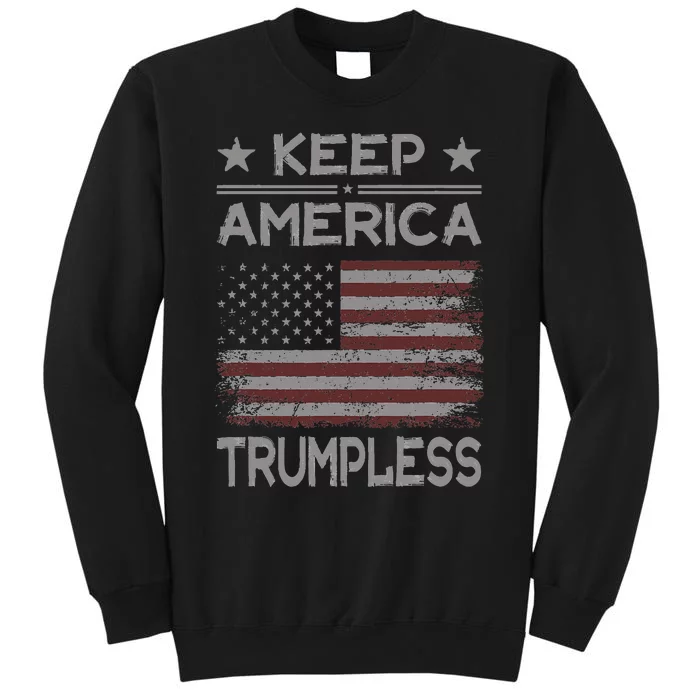 Keep America Trumpless Anti Trump Distressed American Flag Sweatshirt