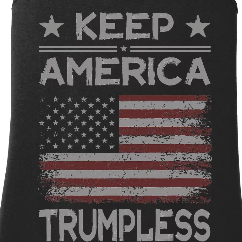 Keep America Trumpless Anti Trump Distressed American Flag Ladies Essential Tank