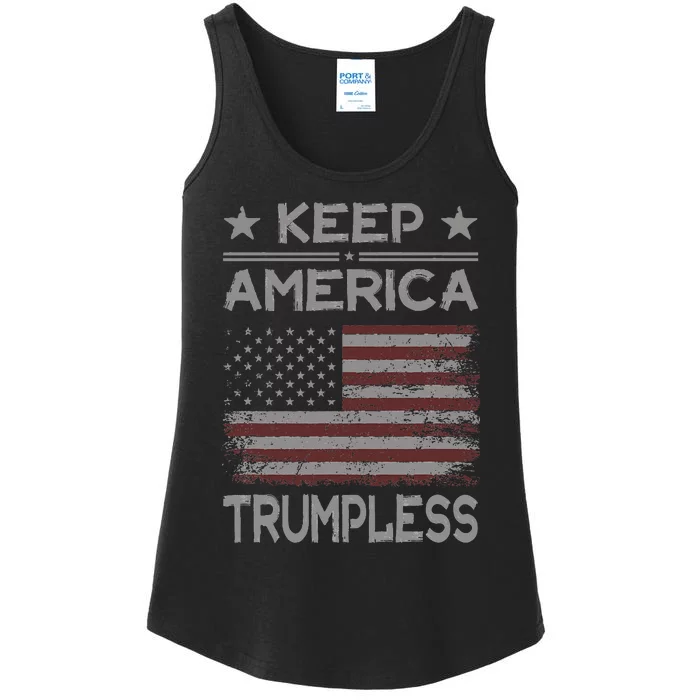 Keep America Trumpless Anti Trump Distressed American Flag Ladies Essential Tank