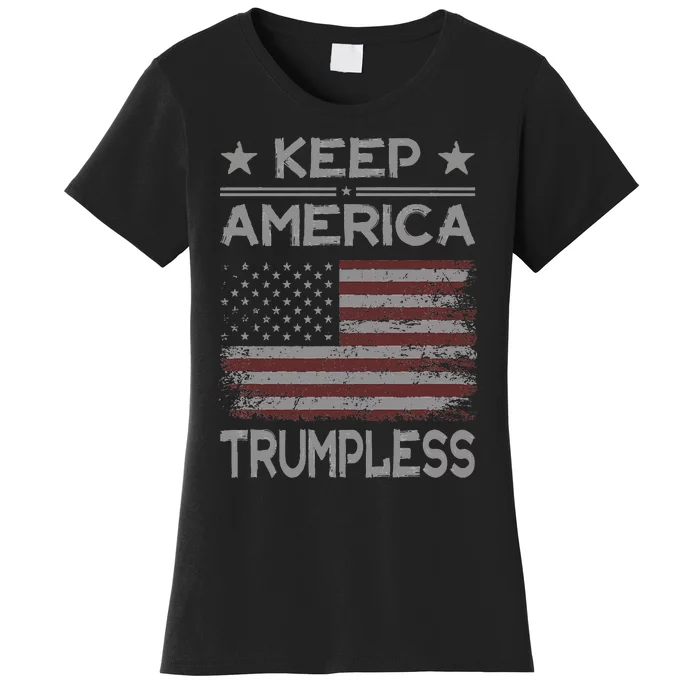 Keep America Trumpless Anti Trump Distressed American Flag Women's T-Shirt