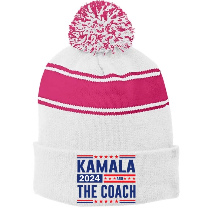 Kamala And The Coach 2024 Stripe Pom Pom Beanie