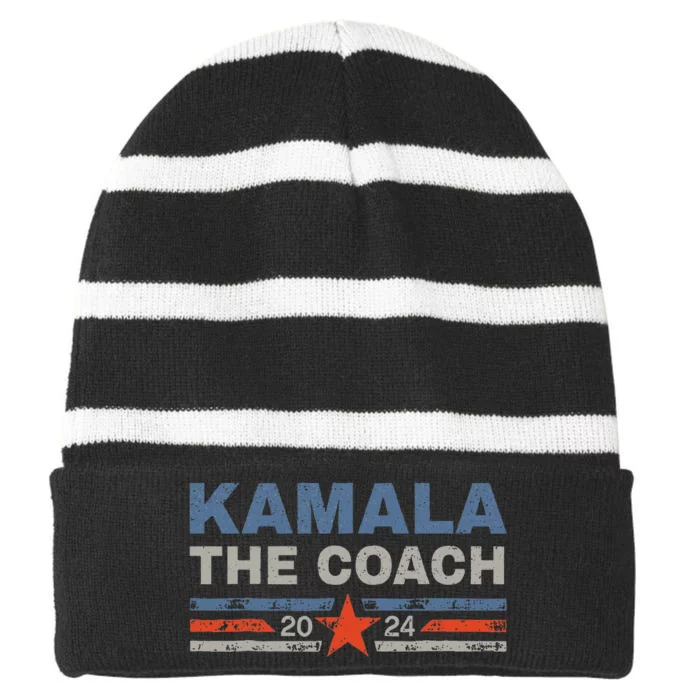 Kamala And The Coach 2024 Election Kamala Harris Tim Waltz Striped Beanie with Solid Band