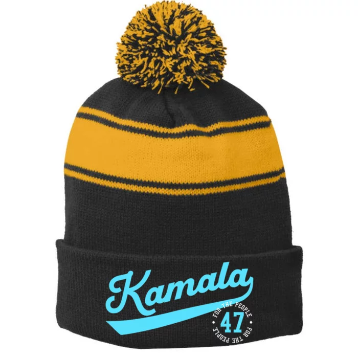 Kamala Athletic Team 47th President For The People Stripe Pom Pom Beanie