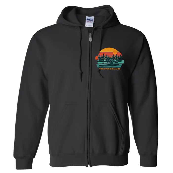 Kayaking Adventure The River Is Calling Retro Vintage Kayak Gift Full Zip Hoodie