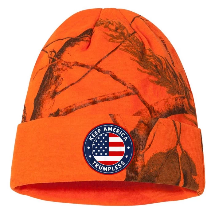 Keep America Trumpless Funny Anti Trump 2024 Pro Democrat Kati - 12in Camo Beanie