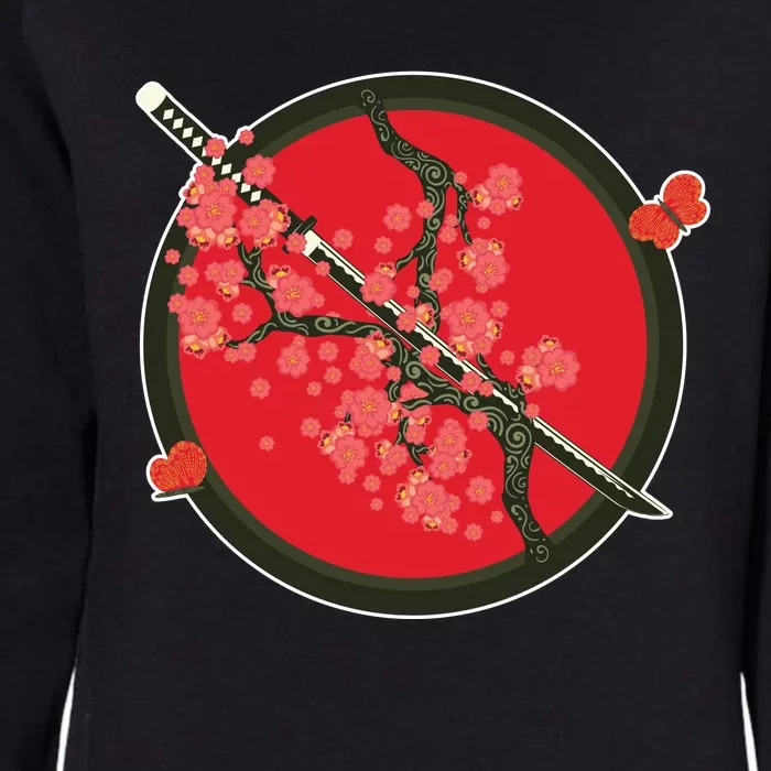 Katana Cherry Blossoms Womens California Wash Sweatshirt