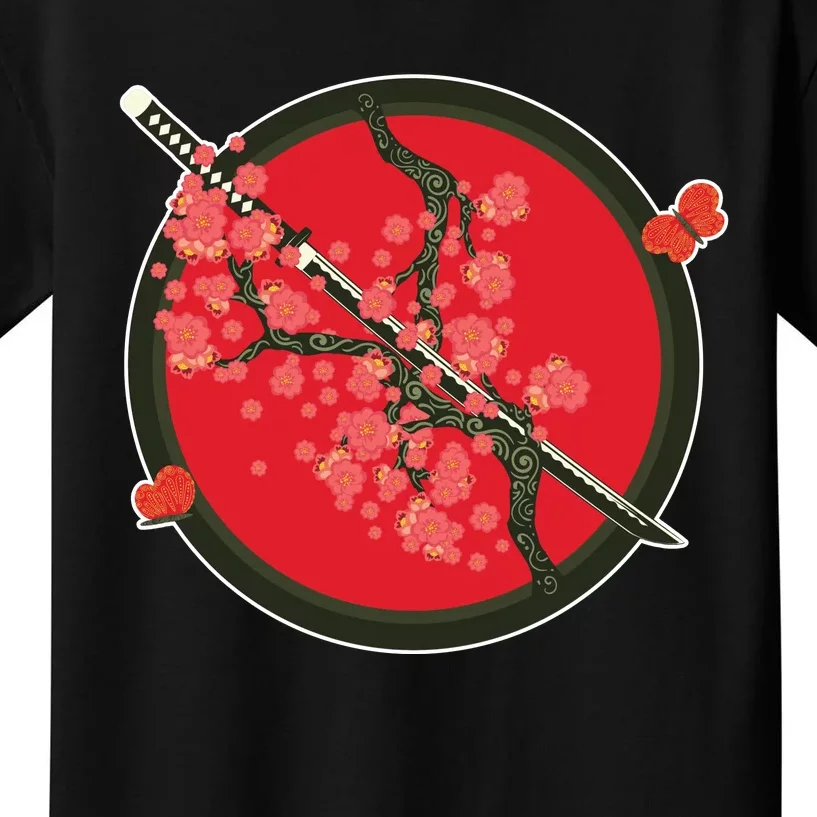 Katana Cherry Blossoms Kids T-Shirt