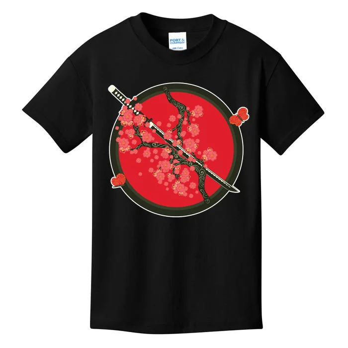 Katana Cherry Blossoms Kids T-Shirt